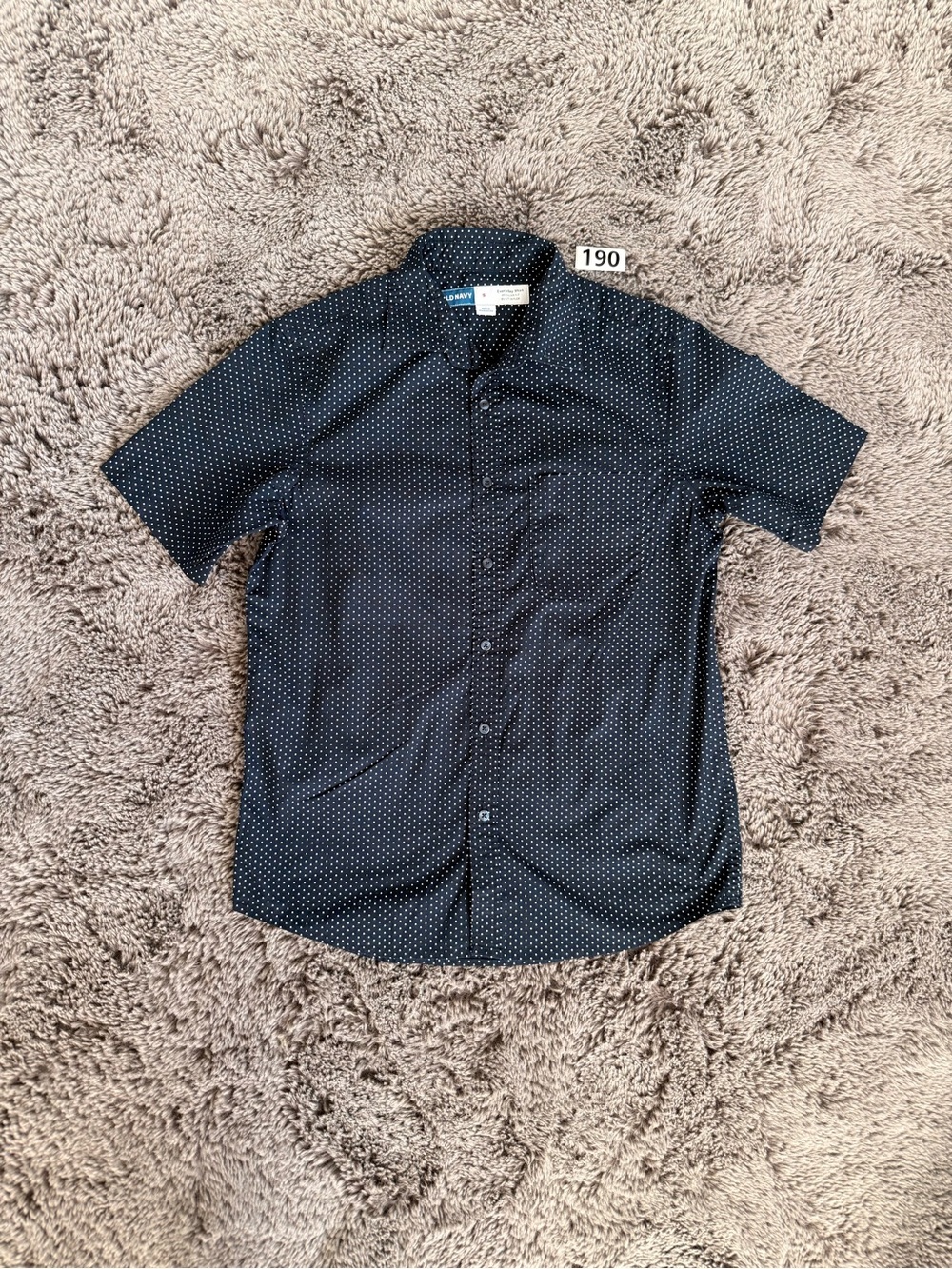 Old Navy Navy Short-Sleeve Button-Up with White Micro Dot Pattern